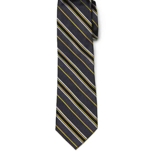 NWOT Ben Sherman Silk Tie Repp Stripe Gray Gold Black White Men's Long Narrow - Picture 1 of 2